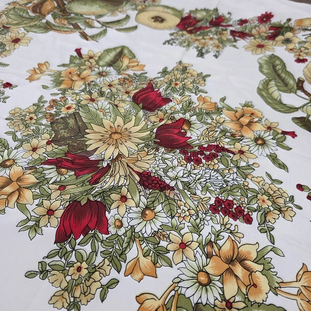 Silk Square Floral Fruit Scarf Luxury Old Money